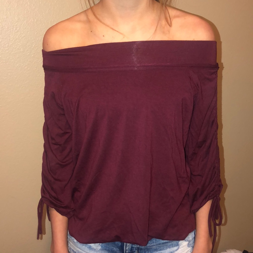Burgundy Off The Shoulder Top